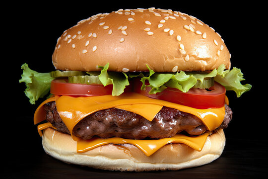 cheeseburger on a black background - made with generative ai