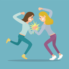 Fototapeta na wymiar Angry woman punching each other. illustration vector cartoon