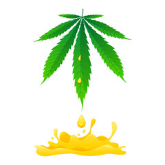 Medical cannabis marijuana leaves with oil drop. CBD for healthcare. Vector illustration cartoon flat icon.