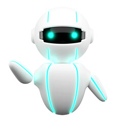 Friendly Cute robot with hand up hello, chatbot mascot, AI, Artificial intelligence, virtual smart assistant bot icon, customer support chat bot, innovation and technology concept. 3d rendering - obrazy, fototapety, plakaty