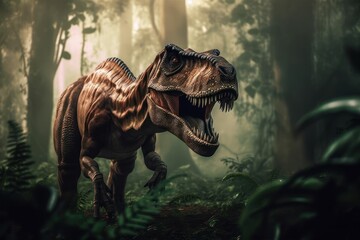 Tyrannosaurus Rex in the jungle Image generated with generative AI	
