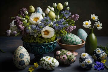 Fototapeta na wymiar easter eggs with flowers 
