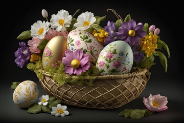 Obraz na płótnie Canvas easter eggs with flowers 