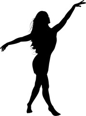 Girl dancing. Silhouette.
Vector illustration of a dancing girl with her arms raised to the sides. 
Illustrations of women in vector.