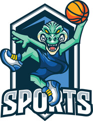 Vector illustration of crocodile mascot with basketball pose for sport team
