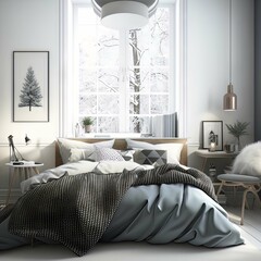 bedroom with bed Generative AI