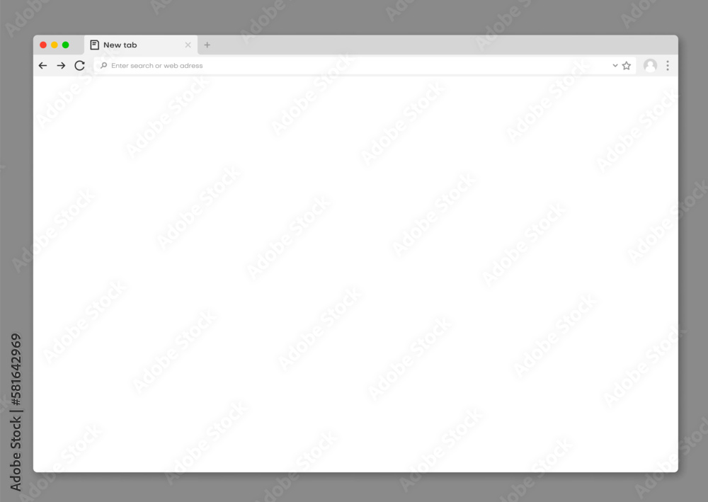 Aufkleber Internet web browser window interface mockup or website page tab, vector template. Internet web browser window screen mock up, computer website frame with url blank search bar interface layout