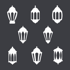 Old east lamp ramadan kareem mubarak vector outline silhouette illustration pack set