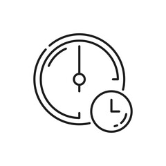 Clock timer outline icon, isolated antique wall watch, time sign. Vector alarm stopwatch, watch face with round thin line dial. Black and white timepiece
