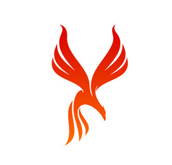 Phoenix bird icon, firebird with fire wings, vector symbol for brand or company. Phoenix in flame silhouette, firebird falcon, hawk or eagle bird rising, luxury hotel, fashion brand or boutique sign