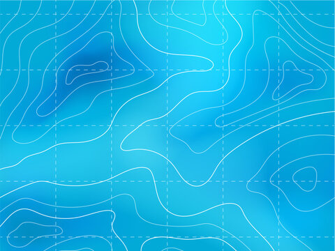 Ocean Or Sea Topographic Map With Terrain Line Contour, Vector Marine Topography Background. Nautical Geography, Ocean Cartography And Navigation Topographic Map With Water Landscape Relief Contour