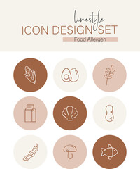 Linestyle Icon Design Set Food Allergen