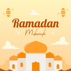 Ramadan Mubarak Background Illustration in Flat Design Style