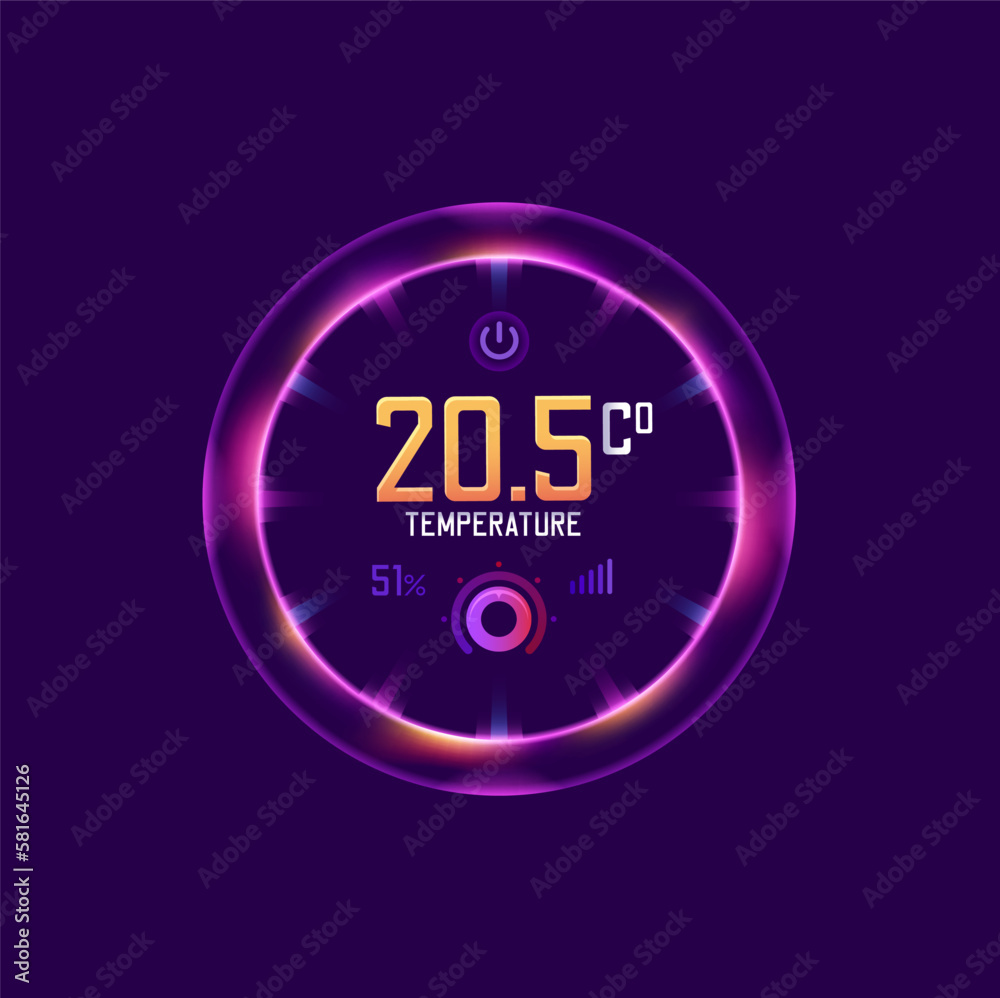 Poster thermostat, smart thermometer and temperature control dial, vector digital panel button. thermostat 