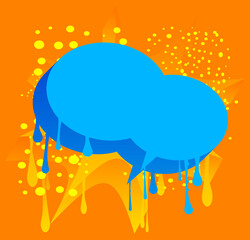 Colorful Abstract modern street art backdrop. Blue and Yellow Graffiti speech bubble background. Wallpaper decoration performed in urban painting style.