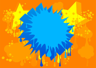 Colorful Abstract modern street art backdrop. Blue and Yellow Graffiti speech bubble background. Wallpaper decoration performed in urban painting style.