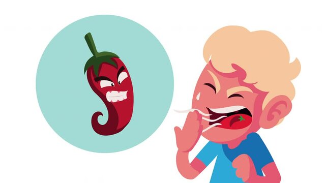 blond boy eating chilli animation