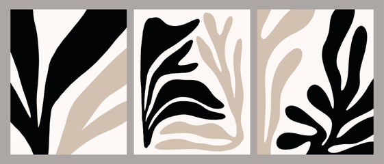Abstract Botanical Wall Art Collection Set of 3 Earthy Boho Shapes Elegant Design Vector Illustration	 - 581645317