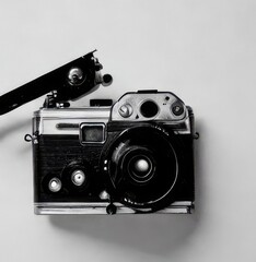 old camera on a white background. Generative AI.
