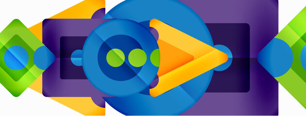 Trendy minimal geometric abstract background. Triangles, squares and circles bright colors backdrop. Vector Illustration For Wallpaper, Banner, Background, Card, Book Illustration, landing page