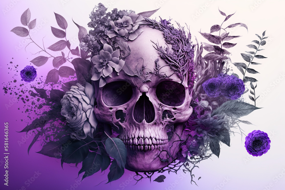 Wall mural purple skull art