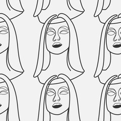 Exquisite Hand-Drawn Vector Illustrations Seamless pattern Bundle. Minimalistic Abstract Faces, Hands, and Shapes in Contemporary Silhouette Style, Seamlessly Crafted for Stunning Results.