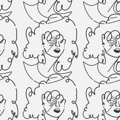 Exquisite Hand-Drawn Vector Illustrations Seamless pattern Bundle. Minimalistic Abstract Faces, Hands, and Shapes in Contemporary Silhouette Style, Seamlessly Crafted for Stunning Results.