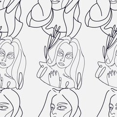 Exquisite Hand-Drawn Vector Illustrations Seamless pattern Bundle. Minimalistic Abstract Faces, Hands, and Shapes in Contemporary Silhouette Style, Seamlessly Crafted for Stunning Results.