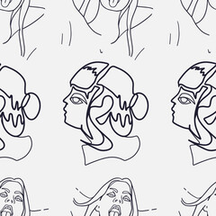 Exquisite Hand-Drawn Vector Illustrations Seamless pattern Bundle. Minimalistic Abstract Faces, Hands, and Shapes in Contemporary Silhouette Style, Seamlessly Crafted for Stunning Results.