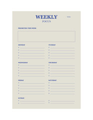 weekly planner. Minimalist planner template set. Vector illustration.