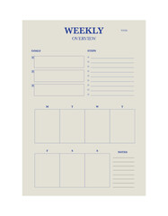 weekly planner. Minimalist planner template set. Vector illustration.