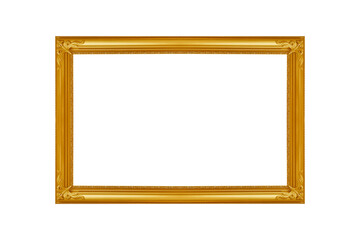 The antique gold frame isolated on the white background