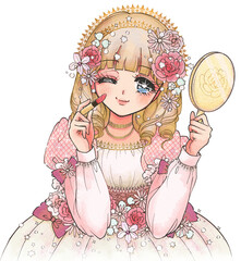 マスカラを塗る美しいお姫様のイラスト・少女漫画タッチ