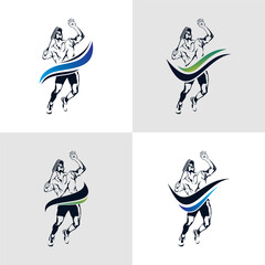 Set of jump smash badminton silhouette logo design