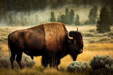 bison in park made by generative ai