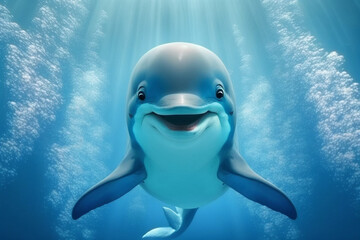 blue baby dolphin made with generative ai - obrazy, fototapety, plakaty