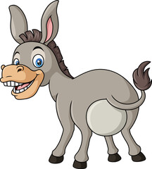Cute happy donkey cartoon on white background