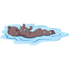 Cute hippo cartoon in water