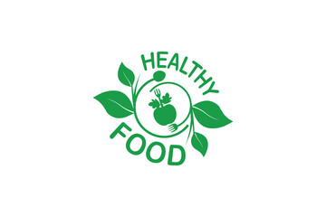Healthy food logo template. Restaurant logo. Fast food logo. Organic food vector design. Fork, spoon, and leaves logotype