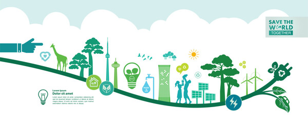 Save the world together green ecology vector illustration.