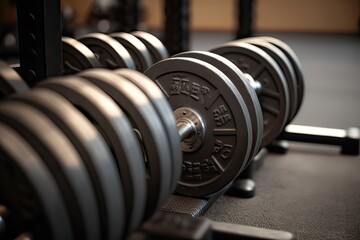 Obraz na płótnie Canvas Gym Weights Close-up in Gym. Photo generative AI