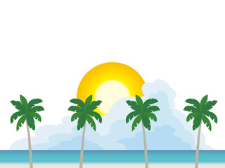 海、雲、やし、太陽1