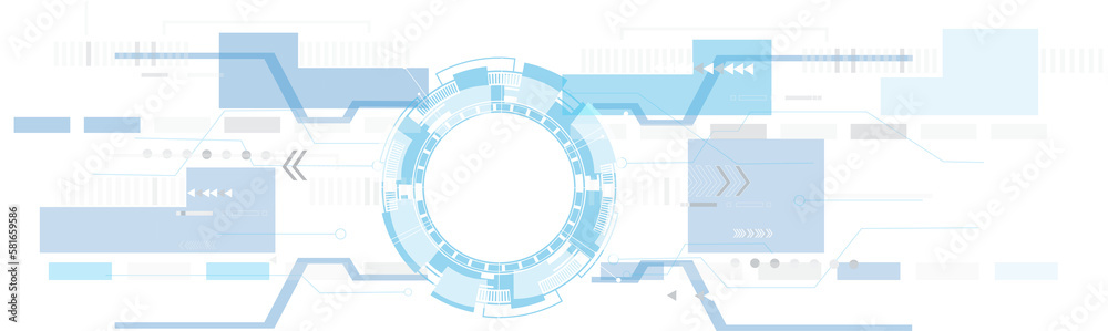 Poster abstract blue computer technology background with circuit board and circle tech.illustration for ele
