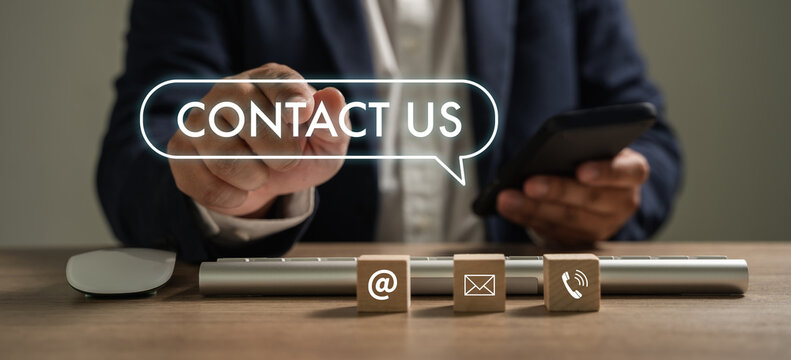 CONTACT US (Customer Support Hotline people CONNECT ) phone application blue background.
