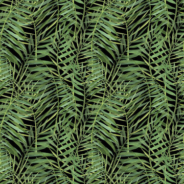 Seamless pattern tropic plants palm leaf watercolor isolated on white. Watercolor handdrawn fation botanical llustration