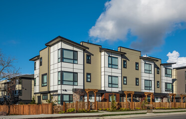 New residential townhouses. Modern apartment buildings in Canada. Modern complex of apartment buildings
