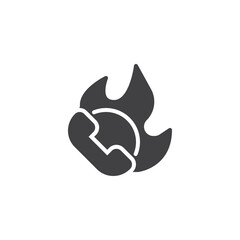 Handset telephone and fire flame vector icon