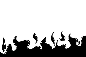 Fire vector, black flame isolated on white background.