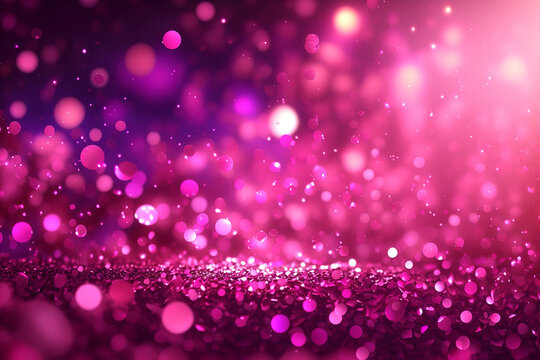 Shiny Pink Purple Glitter In Abstract Defocused Background - Space for copy - Christmas And New Year Texture. Generative AI