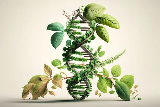 DNA, Gene Therapy. Biology Laboratory Nature And Science, Plant And Environmental Study, And Plants With Biochemistry Structures On White Backgrounds. Biotech. Generative AI